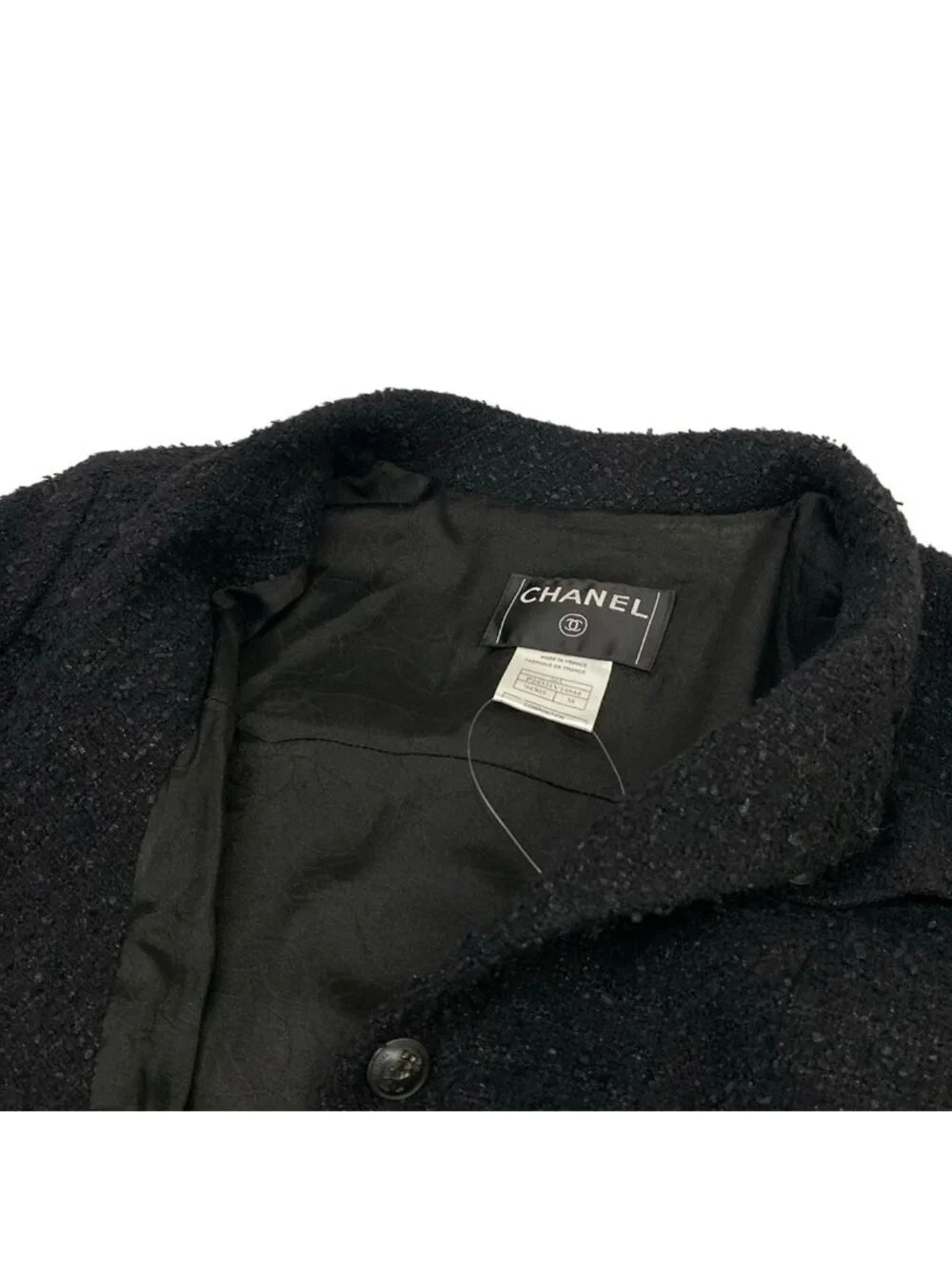 Chanel Jacket M Black CC Logo Button Tweed Long Sleeve Wool